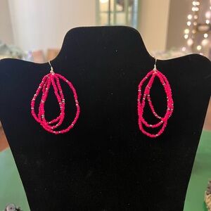 Vibrant Pink Beaded Earrings